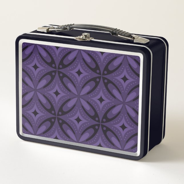 Lunch Box Motif Rétro de Couleur Violet Foncé (Devant)
