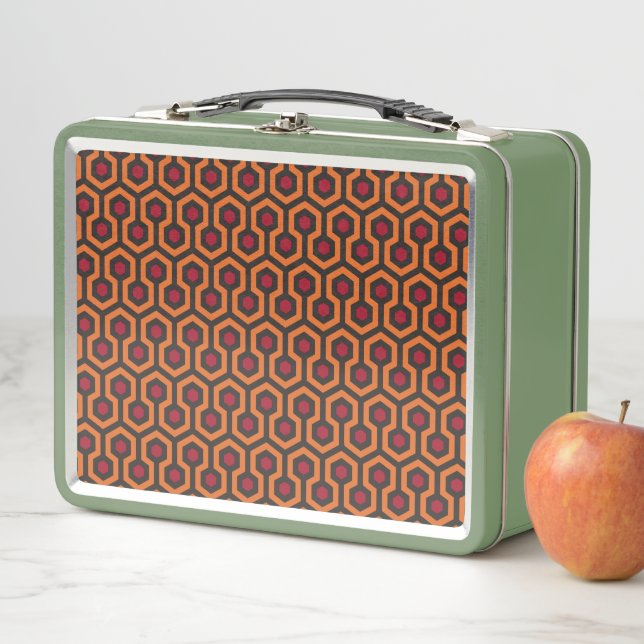 Lunch Box Motif rétro moderne orange rouge Brown Hexagon (En situation)