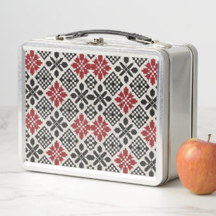 Lunch Box Motif rouge noir blanc géométrique folk