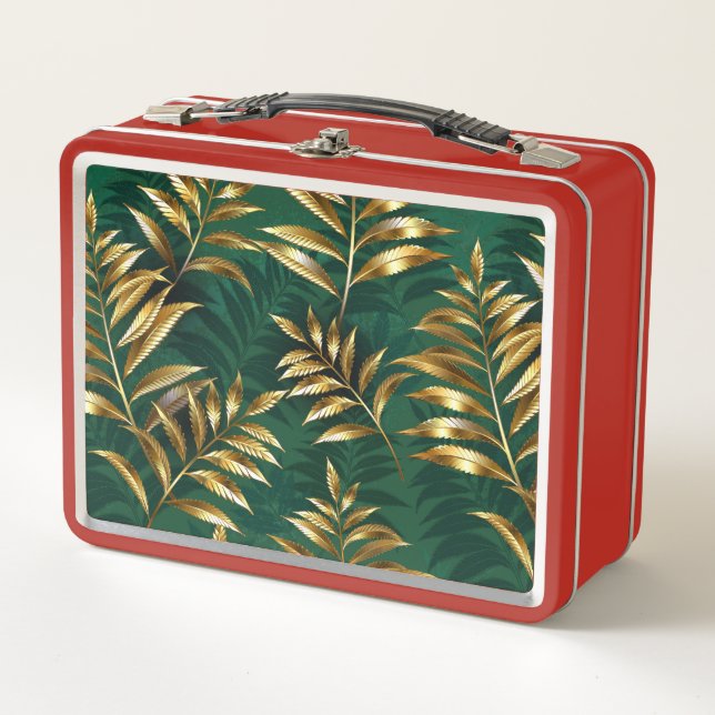 Lunch Box Motif sans couture avec des fougères dorées (Devant)