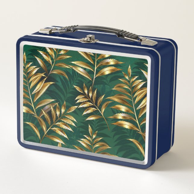 Lunch Box Motif sans couture avec des fougères dorées (Devant)
