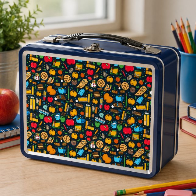 Lunch Box Motif sans couture de rentrée scolaire (Back to School Seamless Pattern Metal Lunch Box)