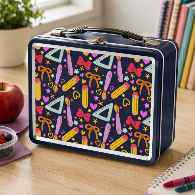 Lunch Box Motif sans couture de rentrée scolaire (Back to School Seamless Pattern Metal Lunch Box)