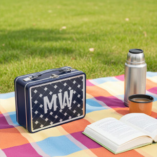 Lunch Box Motif tissé noir et blanc monogramme personnalisé