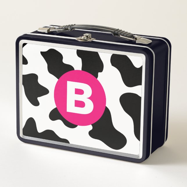 Lunch Box Motif vache fantaisiste rose monogramme (Devant)
