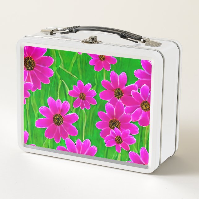 Lunch Box Motif vert et rose vif (Devant)