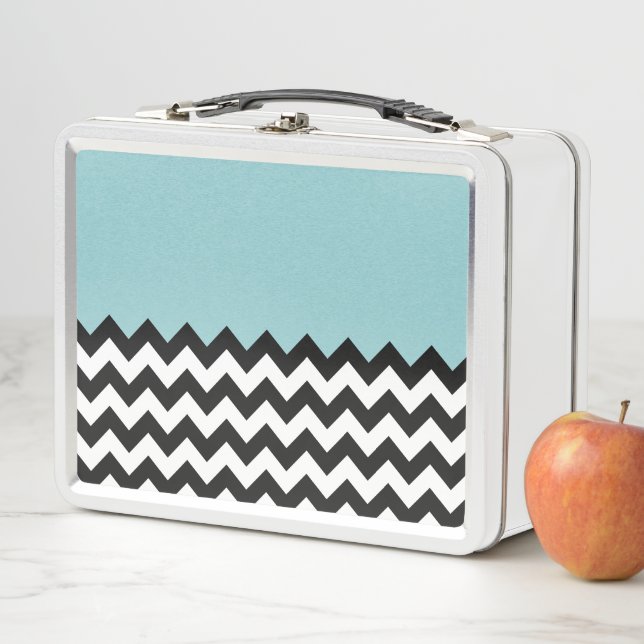 Lunch Box Motif Zigzag noir et blanc, Chevron, Bleu (En situation)