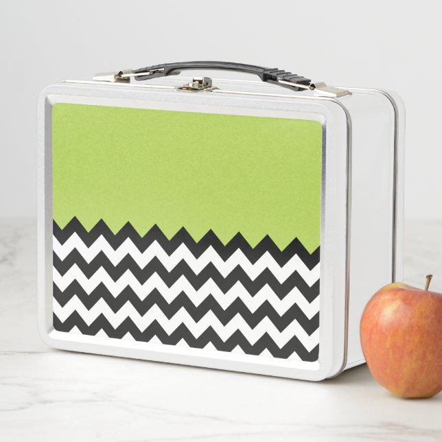 Lunch Box Motif Zigzag noir et blanc, Chevron, Vert (En situation)