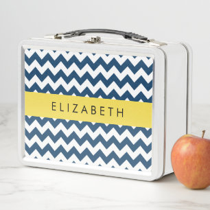 Lunch Box Navy Blue Zigzag, Navy Blue Chevron, Votre nom