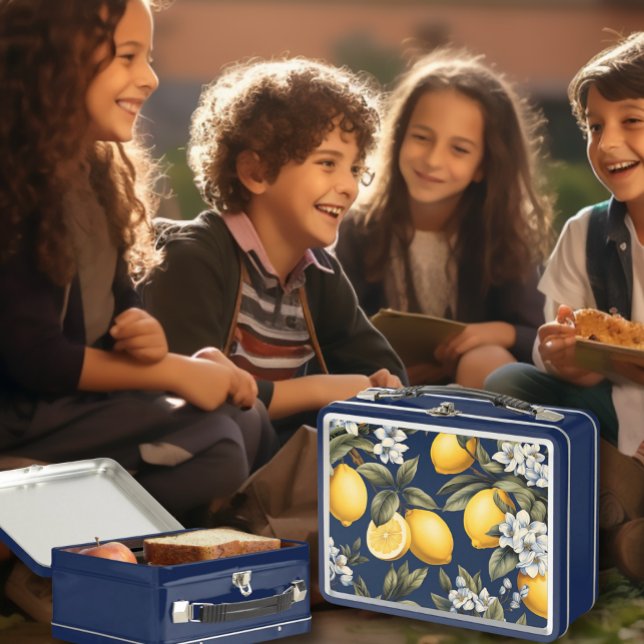 Lunch Box Navy Lemons Méditerranéens Élégants Enfants Italie (Créateur téléchargé)
