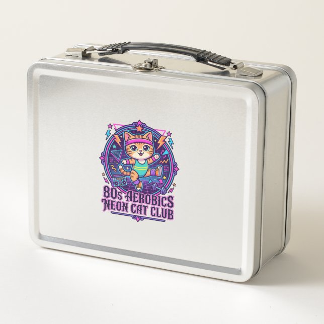 Lunch Box Néon de chat d'aérobic des années 80 - Conception  (Devant)