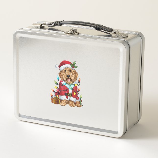 Lunch Box Noël Éclairage Père Noël Labradoodle Chien Noël (Devant)
