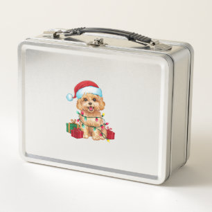 Lunch Box Noël Éclairage Santa Chapeau Maltipoo Chien Noël