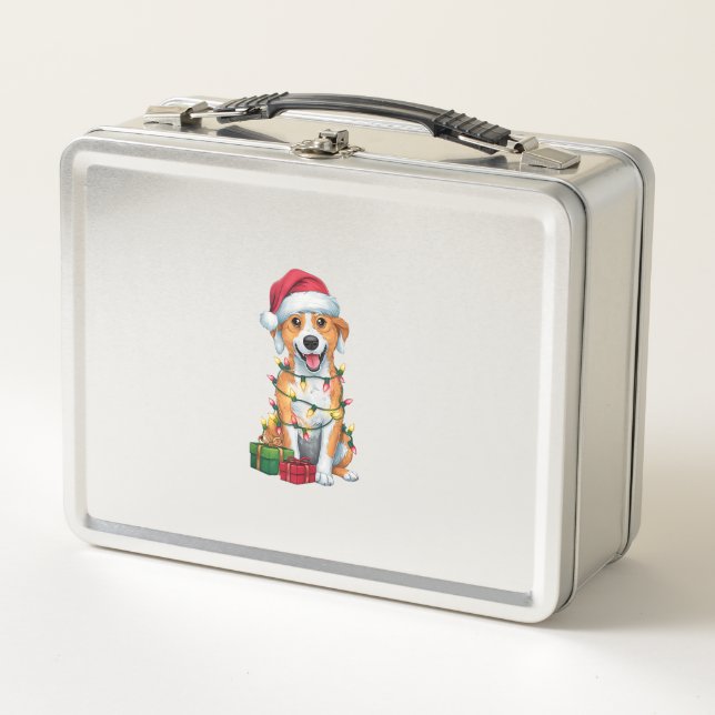 Lunch Box Noël Éclairage Santa Hat Canaan Chien Noël (Devant)