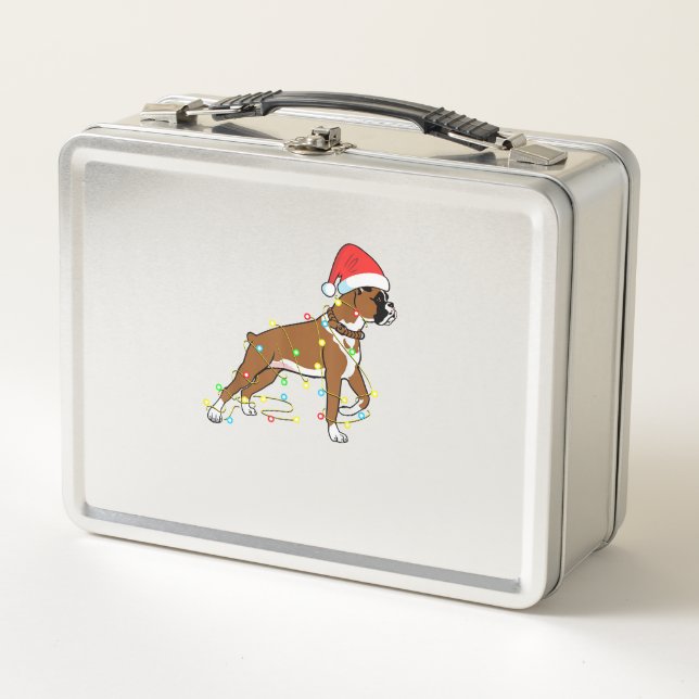 Lunch Box Noël Lumières Boxer Amoureux des chiens Funny Cade (Devant)