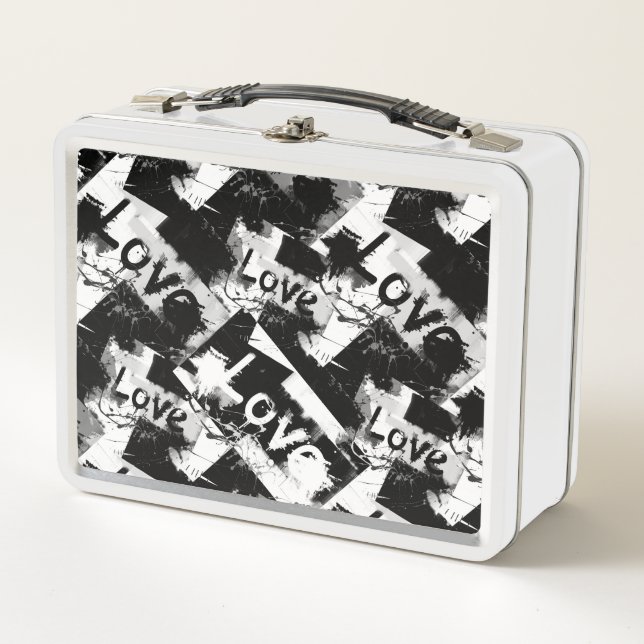 Lunch Box Noir et blanc avec des taches motif d'amour (Devant)