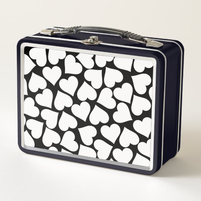 Lunch Box Noir et blanc mignon Motif de coeur simple (Devant)