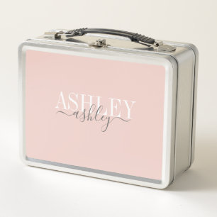 Lunch Box Nom Chic Monogramme Gris rose pâle Élégant