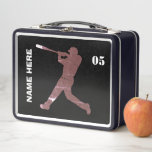 Lunch Box Nom de base-ball Vintage personnalisé<br><div class="desc">Nom de base-ball Vintage personnalisé Numéro Boîte à lunch métallique</div>