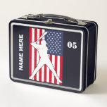 Lunch Box Nom de base-ball Vintage personnalisé<br><div class="desc">Nom de base-ball Vintage personnalisé Numéro Boîte à lunch métallique</div>