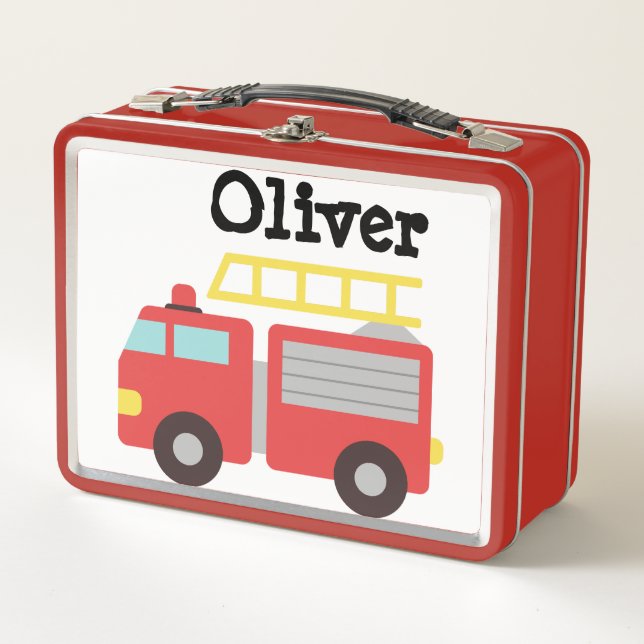 Lunch Box Nom de camion de pompiers rouge pour enfant (Devant)