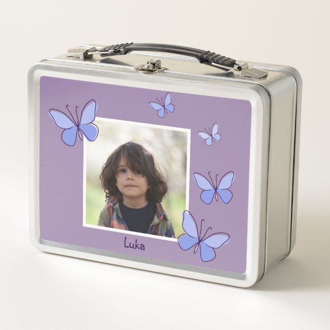 Lunch Box Nom de la photo Papillon Violet & Bleu Voltigeant (Devant)