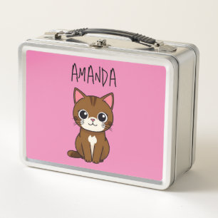 Lunch Box Nom des enfants de chat rose simple et Brown