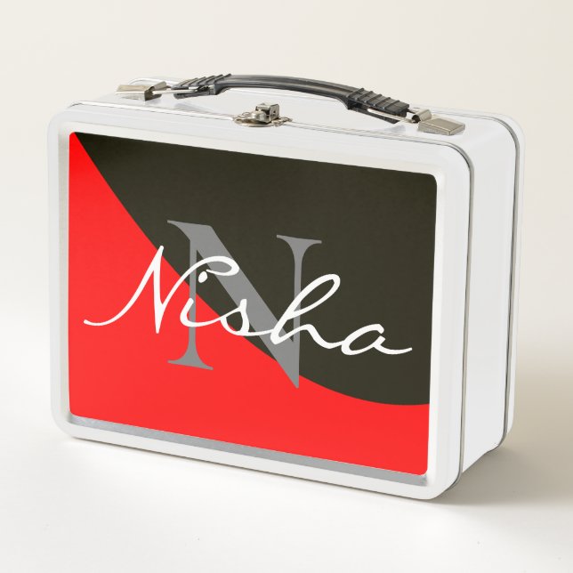 Lunch Box Nom du monogramme noir rouge (Devant)