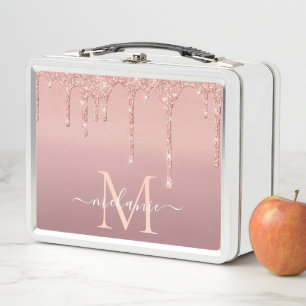 Lunch Box Nom du monogramme Rose texte Parties scintillant d