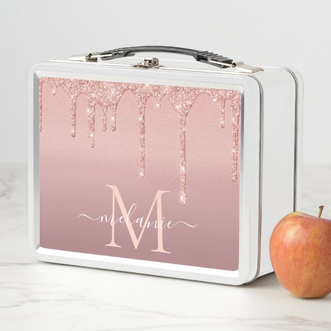 Lunch Box Nom du monogramme Rose texte Parties scintillant d (En situation)
