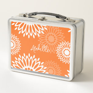Lunch Box Nom floral géométrique minimaliste Orange Mandala