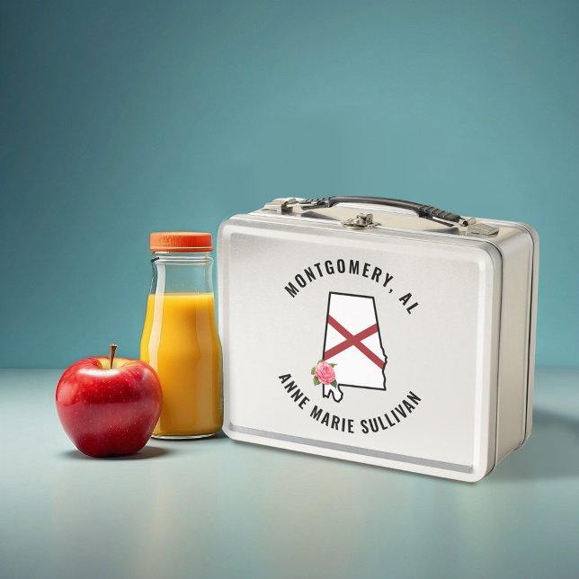 Lunch Box Nom personnalisé Alabama Drapeau et fleur Ensemble (Créateur téléchargé)