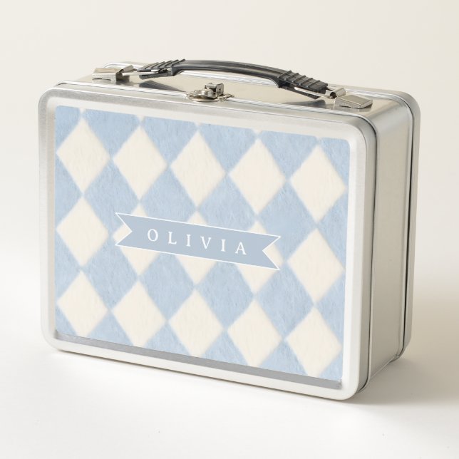 Lunch Box Nom personnalisé Argyle flou bleu clair Prépa pers (Devant)