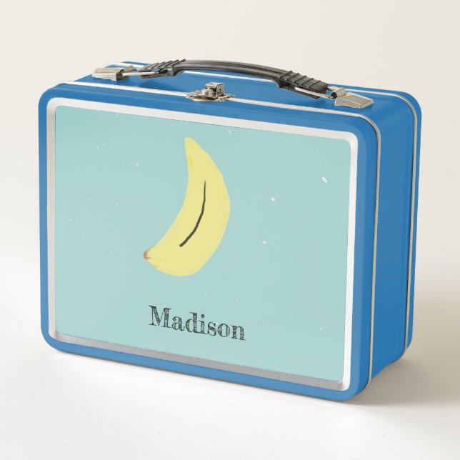 Lunch Box Nom personnalisé banane peinte sur bleu (Devant)