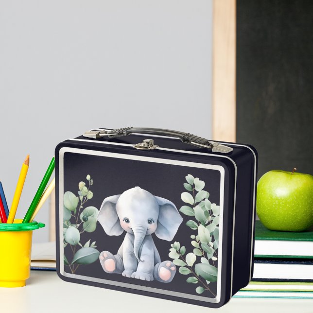 Lunch Box Nom personnalisé bleu éléphant mignon (Créateur téléchargé)
