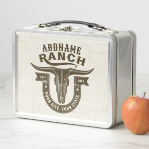 Lunch Box NOM personnalisé Bull Steer Skull Western Ranch