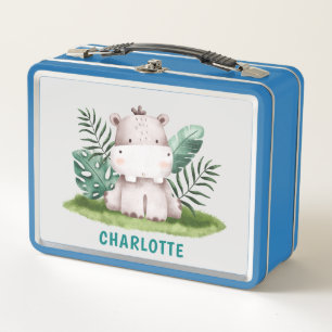 Lunch Box Nom personnalisé Cute Animaux Hippo Enfants