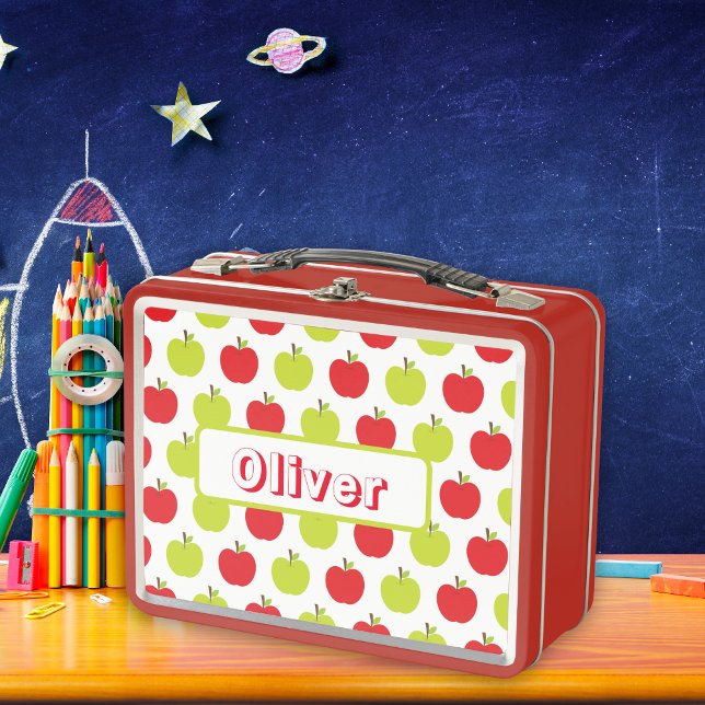 Lunch Box Nom personnalisé des fruits de la pomme verte et r (Green and Red Apple fruit personalized name Metal Lunch Box)