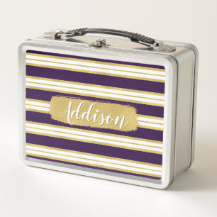 Lunch Box Nom personnalisé du Motif de bande dorée violet fo