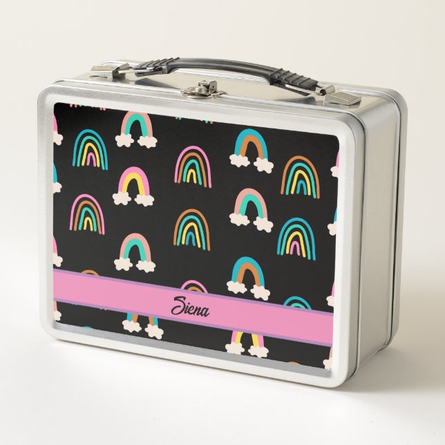 Lunch Box Nom personnalisé du Motif Rainbow Cute (Devant)