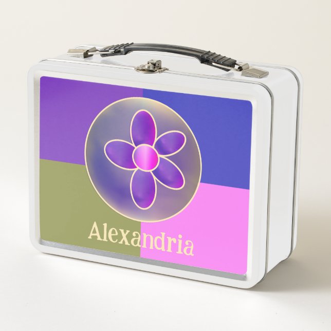 Lunch Box Nom personnalisé Fleur violet rose chaud (Devant)