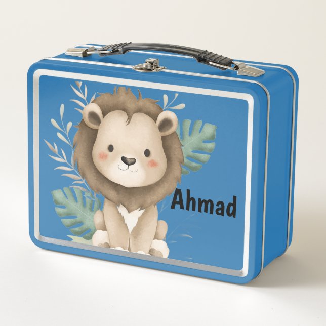 Lunch Box Nom personnalisé Lion & Feuille (Devant)