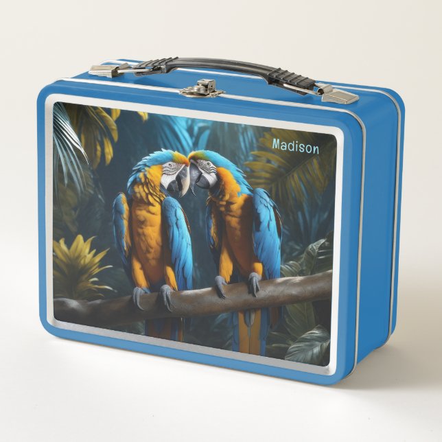 Lunch Box Nom personnalisé Perruches Colorées (Devant)