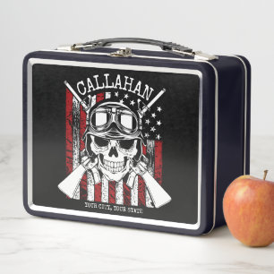 Lunch Box NOM personnalisé Soldat Crâne Double Armes USA Dra