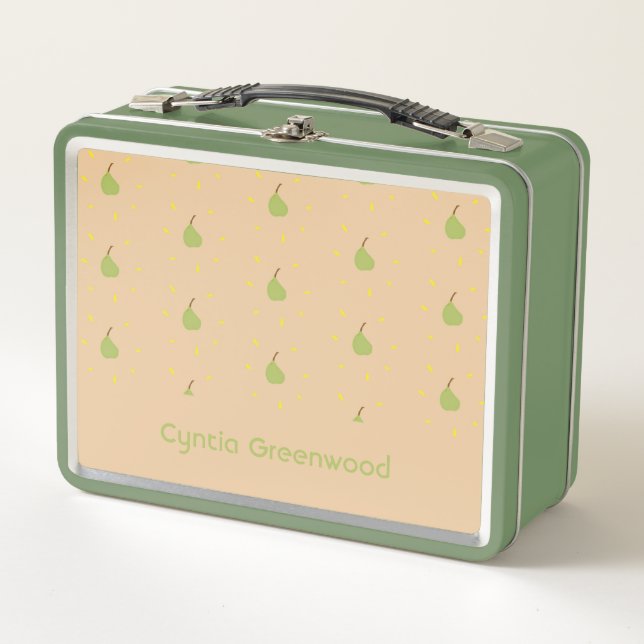 Lunch Box Nom personnalisé vert poire motif brun (Devant)