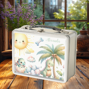 Lunch Box Nom personnalisé Whimsical Pastel Dinosaur