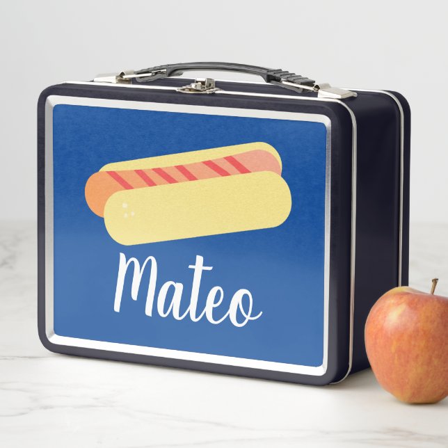 Lunch Box Noms d'enfants rayures ombrées hotdog rétro (En situation)