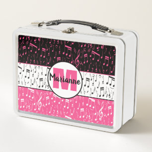 Lunch Box Notes de musique rose et blanc noir