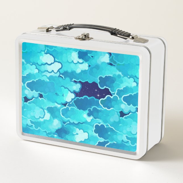 Lunch Box Nuages japonais, Ciel du soir, Turquoise et Indigo (Devant)