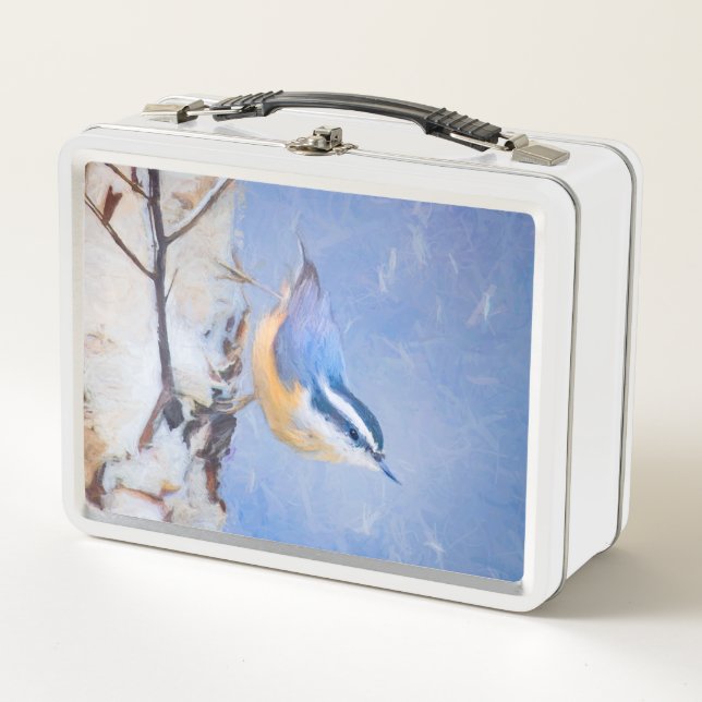 Lunch Box Nuthatch à poitrine rouge Peinture d'art original  (Devant)